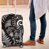 New Zealand Sea Animals Luggage Cover with Maori Koru Tribal Tattoo and Silver Ferns Black Color