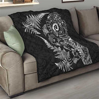 New Zealand Sea Animals Quilt with Maori Koru Tribal Tattoo and Silver Ferns Black Color