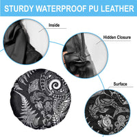 New Zealand Sea Animals Spare Tire Cover with Maori Koru Tribal Tattoo and Silver Ferns Black Color