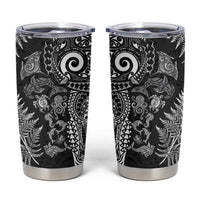 New Zealand Sea Animals Tumbler Cup with Maori Koru Tribal Tattoo and Silver Ferns Black Color