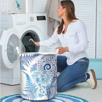 New Zealand Sea Animals Laundry Basket with Maori Koru Tribal Tattoo and Silver Ferns Galaxy Style