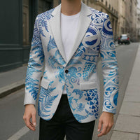 New Zealand Sea Animals Blazer with Maori Koru Tribal Tattoo and Silver Ferns Galaxy Style