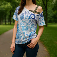 New Zealand Sea Animals Cross Shoulder Shirt with Maori Koru Tribal Tattoo and Silver Ferns Galaxy Style