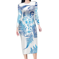 New Zealand Sea Animals Family Matching Long Sleeve Bodycon Dress and Hawaiian Shirt with Maori Koru Tribal Tattoo and Silver Ferns Galaxy Style