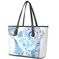 New Zealand Sea Animals Leather Tote Bag with Maori Koru Tribal Tattoo and Silver Ferns Galaxy Style