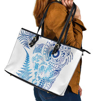New Zealand Sea Animals Leather Tote Bag with Maori Koru Tribal Tattoo and Silver Ferns Galaxy Style