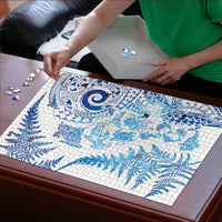 New Zealand Sea Animals Puzzle with Maori Koru Tribal Tattoo and Silver Ferns Galaxy Style