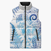 New Zealand Sea Animals Sleeveless Puffer Jacket with Maori Koru Tribal Tattoo and Silver Ferns Galaxy Style