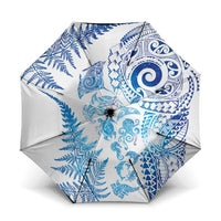 New Zealand Sea Animals Umbrella with Maori Koru Tribal Tattoo and Silver Ferns Galaxy Style