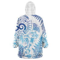 New Zealand Sea Animals Wearable Blanket Hoodie with Maori Koru Tribal Tattoo and Silver Ferns Galaxy Style