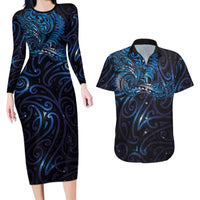 New Zealand New Year-Matariki Couples Matching Long Sleeve Bodycon Dress and Hawaiian Shirt Aotearoa Maori Tattoo Galaxy Sky