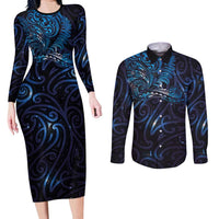 New Zealand New Year-Matariki Couples Matching Long Sleeve Bodycon Dress and Long Sleeve Button Shirt Aotearoa Maori Tattoo Galaxy Sky