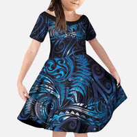 New Zealand New Year-Matariki Family Matching Off Shoulder Short Dress and Hawaiian Shirt Aotearoa Maori Tattoo Galaxy Sky