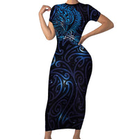 New Zealand New Year-Matariki Family Matching Short Sleeve Bodycon Dress and Hawaiian Shirt Aotearoa Maori Tattoo Galaxy Sky LT03 Mom's Dress Multicolor - Polynesian Pride