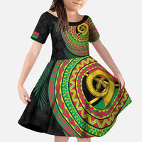 Vanuatu Tribal Tattoo with Namele Leaves Family Matching Long Sleeve Bodycon Dress and Hawaiian Shirt