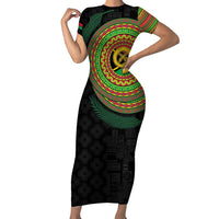 Vanuatu Tribal Tattoo with Namele Leaves Family Matching Short Sleeve Bodycon Dress and Hawaiian Shirt