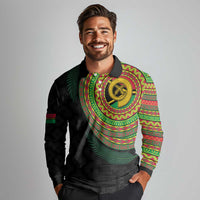 Vanuatu Tribal Tattoo with Namele Leaves Long Sleeve Polo Shirt