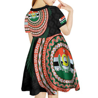 Penama Tribal Tattoo with Namele Leaves Kid Short Sleeve Dress LT03 - Polynesian Pride