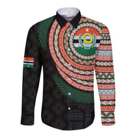 Penama Tribal Tattoo with Namele Leaves Long Sleeve Button Shirt LT03 Unisex Black - Polynesian Pride