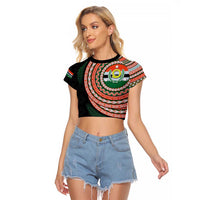 Penama Tribal Tattoo with Namele Leaves Raglan Cropped T Shirt