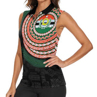 Penama Tribal Tattoo with Namele Leaves Women Sleeveless Polo Shirt
