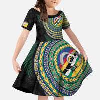 Torba Tribal Tattoo with Namele Leaves Family Matching Off The Shoulder Long Sleeve Dress and Hawaiian Shirt