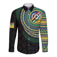 Torba Tribal Tattoo with Namele Leaves Long Sleeve Button Shirt LT03 Unisex Black - Polynesian Pride