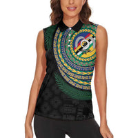 Torba Tribal Tattoo with Namele Leaves Women Sleeveless Polo Shirt