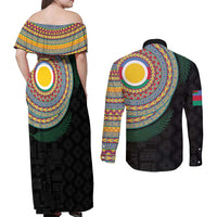 Shefa Tribal Tattoo with Namele Leaves Couples Matching Off Shoulder Maxi Dress and Long Sleeve Button Shirt LT03 - Polynesian Pride