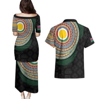 Shefa Tribal Tattoo with Namele Leaves Couples Matching Puletasi and Hawaiian Shirt LT03 - Polynesian Pride