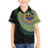 Tafea Tribal Tattoo with Namele Leaves Family Matching Short Sleeve Bodycon Dress and Hawaiian Shirt