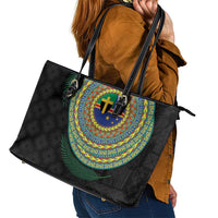 Tafea Tribal Tattoo with Namele Leaves Leather Tote Bag
