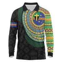 Tafea Tribal Tattoo with Namele Leaves Long Sleeve Polo Shirt