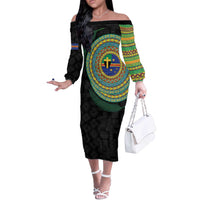 Tafea Tribal Tattoo with Namele Leaves Off The Shoulder Long Sleeve Dress