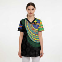 Tafea Tribal Tattoo with Namele Leaves Scrub Top LT03 - Polynesian Pride