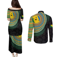 Malampa Tribal Tattoo with Namele Leaves Couples Matching Puletasi and Long Sleeve Button Shirt LT03 - Polynesian Pride