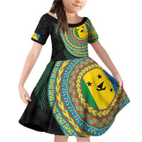 Malampa Tribal Tattoo with Namele Leaves Family Matching Off Shoulder Short Dress and Hawaiian Shirt