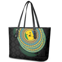 Malampa Tribal Tattoo with Namele Leaves Leather Tote Bag