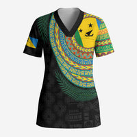 Malampa Tribal Tattoo with Namele Leaves Scrub Top LT03 Adult Black - Polynesian Pride