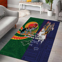 Manuʻa Islands and American Samoa Together Area Rug Rooster and Eagle Mascot National Map and Flag Style