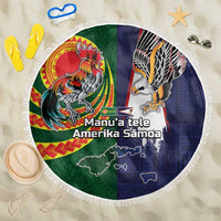 Manuʻa Islands and American Samoa Together Beach Blanket Rooster and Eagle Mascot National Map and Flag Style LT03 One Size 150cm Green - Polynesian Pride