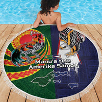 Manuʻa Islands and American Samoa Together Beach Blanket Rooster and Eagle Mascot National Map and Flag Style LT03 - Polynesian Pride