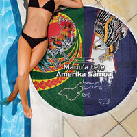 Manuʻa Islands and American Samoa Together Beach Blanket Rooster and Eagle Mascot National Map and Flag Style LT03 - Polynesian Pride