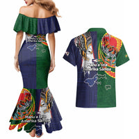 Manuʻa Islands and American Samoa Together Couples Matching Mermaid Dress and Hawaiian Shirt Rooster and Eagle Mascot National Map and Flag Style