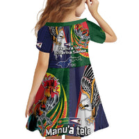 Manuʻa Islands and American Samoa Together Family Matching Short Sleeve Bodycon Dress and Hawaiian Shirt Rooster and Eagle Mascot National Map and Flag Style