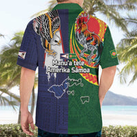 Manuʻa Islands and American Samoa Together Hawaiian Shirt Rooster and Eagle Mascot National Map and Flag Style
