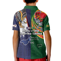 Manuʻa Islands and American Samoa Together Kid Polo Shirt Rooster and Eagle Mascot National Map and Flag Style