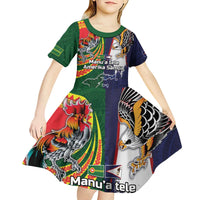Manuʻa Islands and American Samoa Together Kid Short Sleeve Dress Rooster and Eagle Mascot National Map and Flag Style