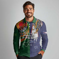 Manuʻa Islands and American Samoa Together Long Sleeve Polo Shirt Rooster and Eagle Mascot National Map and Flag Style