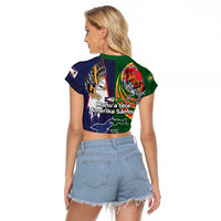 Manuʻa Islands and American Samoa Together Raglan Cropped T Shirt Rooster and Eagle Mascot National Map and Flag Style